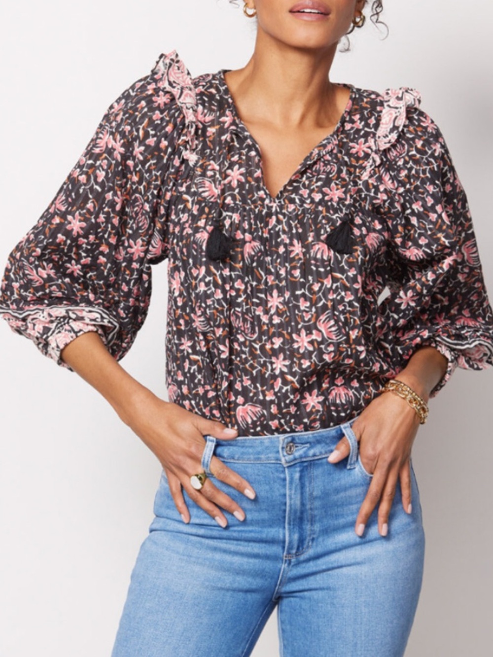 EUC Cleobella Brynlee Floral Balloon Sleeve Top Size Medium
